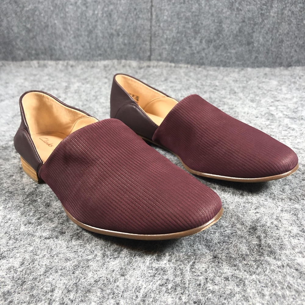Clarks Shoes Womens Size 8.5 M‎ Burgundy Red Leather Slip On Flats Textured Vamp